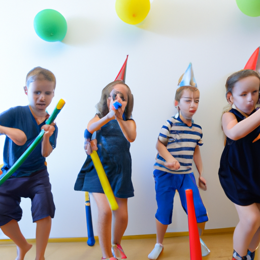 1. תמונה של קבוצת ילדים המעורבת באופן פעיל במשחק במהלך מסיבת יום הולדת