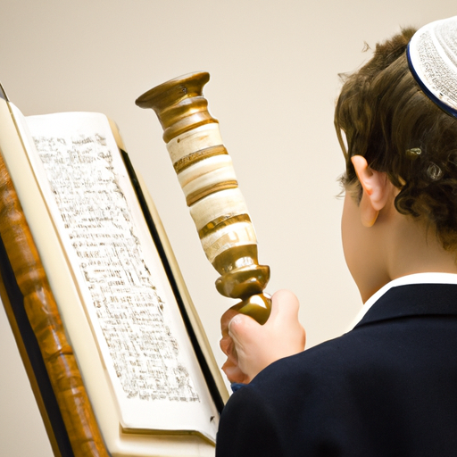 תמונה המתארת נער צעיר קורא בתורה במהלך בר המצווה שלו.